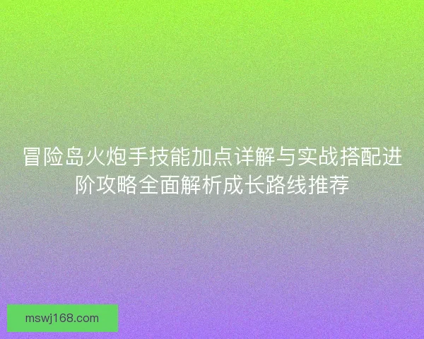 冒险岛火炮手技能加点详解与实战搭配进阶攻略全面解析成长路线推荐