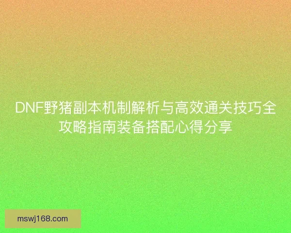 DNF野猪副本机制解析与高效通关技巧全攻略指南装备搭配心得分享